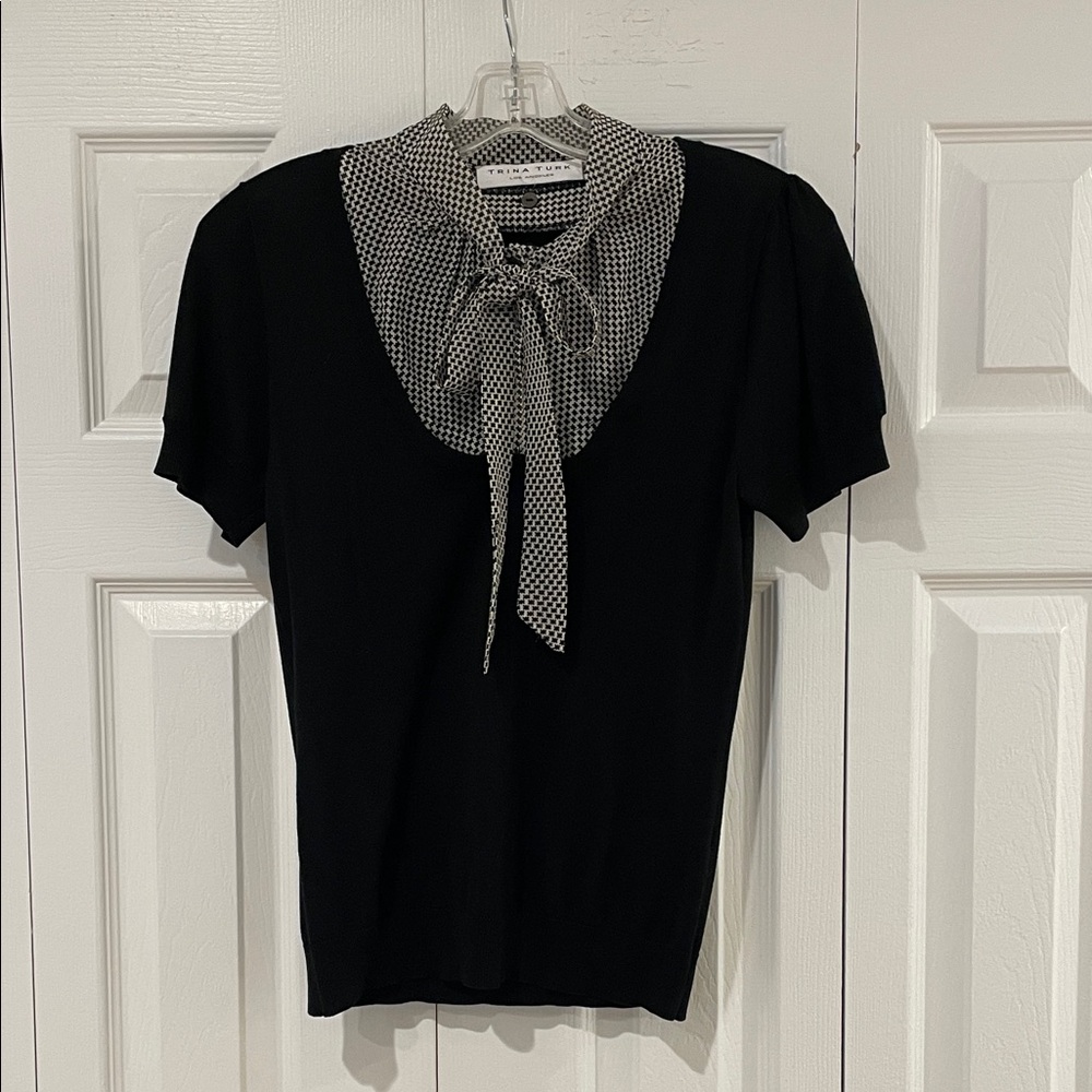 Trina Turk Black Sweater with White Geometric Collar